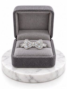 Women's Sterling Silver Bow Ring With Zircons Size 8 New